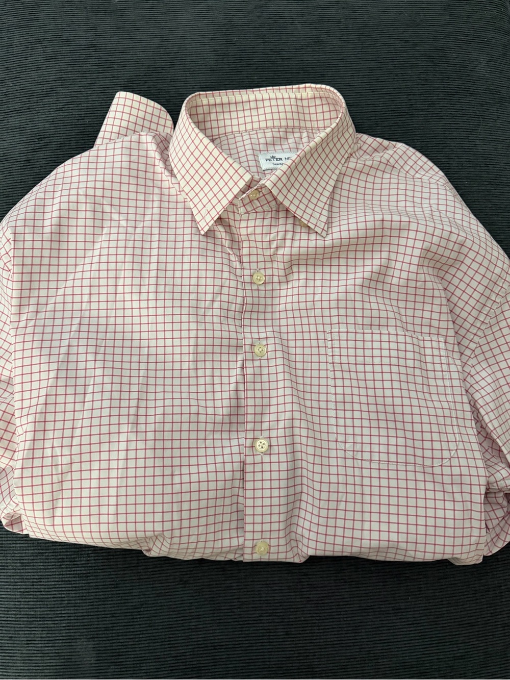 Peter Millar White Dress Shirt with Red Windowpane Grid